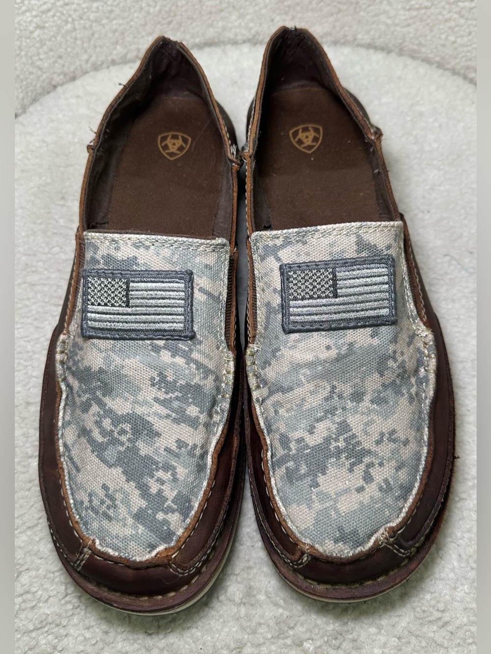 Ariat Cruiser Brown Leather Camo American Flag Slip On Loafers Comfortable 9.5